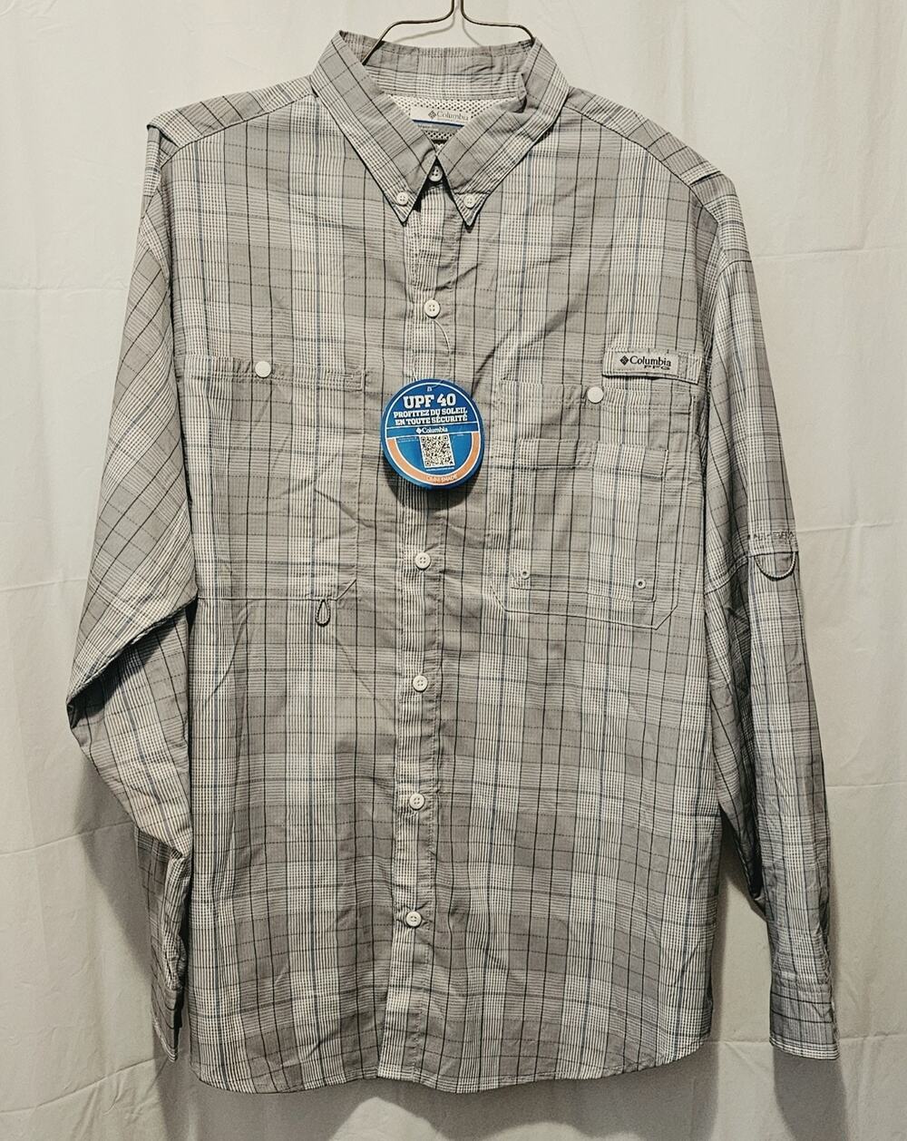 Columbia PFG Men's Long Sleeve Button Down Fishing Shirt Size Large NWT Gry Blue